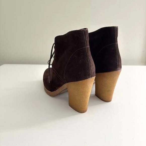 NEW PRADA Brown Suede Lace Up Rubber Heel Ankle Boots Size 38.5 - Picture 4 of 13